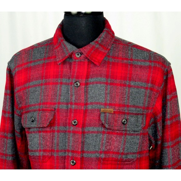 ORVIS Long Sleeved Red/Gray Plaid Flannel Button Up Shirt Heavy Men's Meidum - Picture 2 of 8